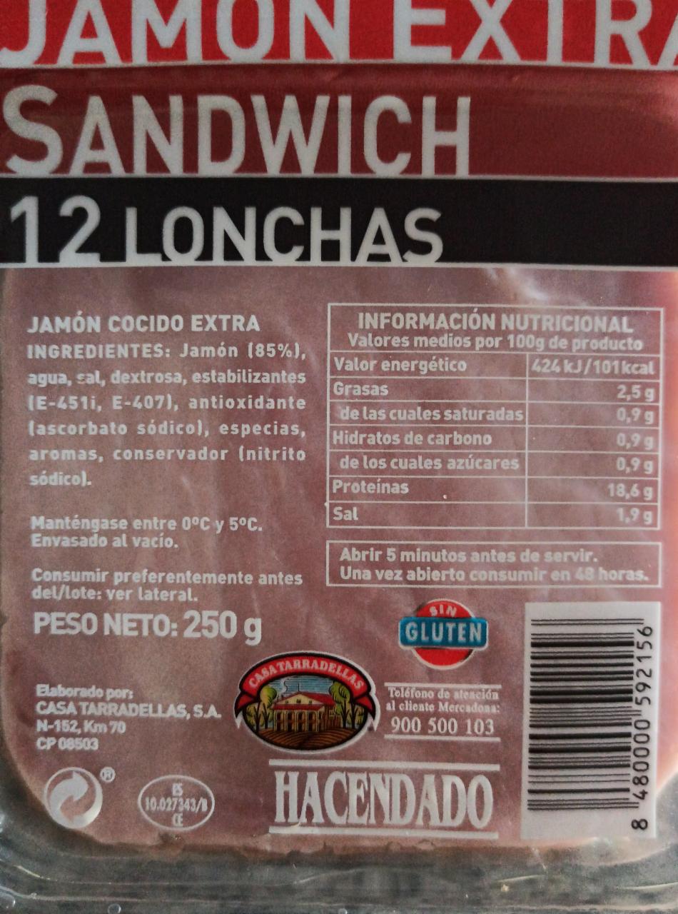 Fotografie - Jamón cocido extra Sandwich Mercadona