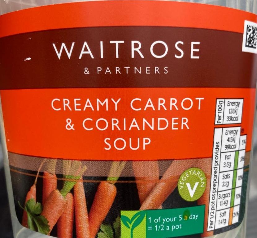 Fotografie - Creamy carrot & coriander soup Waitrose & Partners