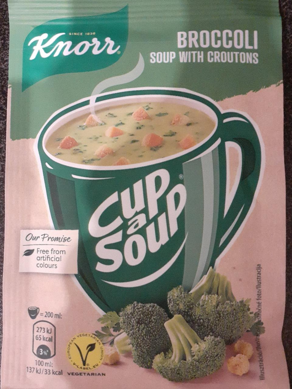 Fotografie - Cup a Soup Broccoli soup with croutons (brokolicová instantní polévka s krutony) Knorr