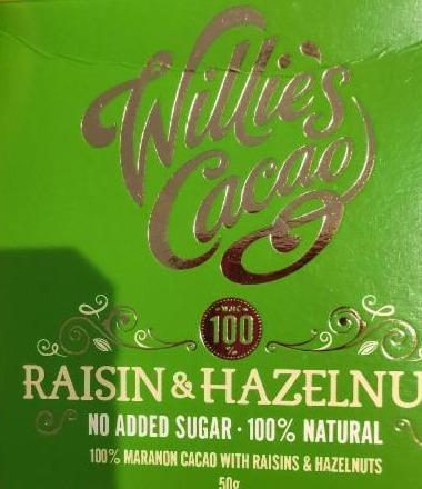 Fotografie - Willies's Cacao 100% čokoláda Raisin & Hazelnut