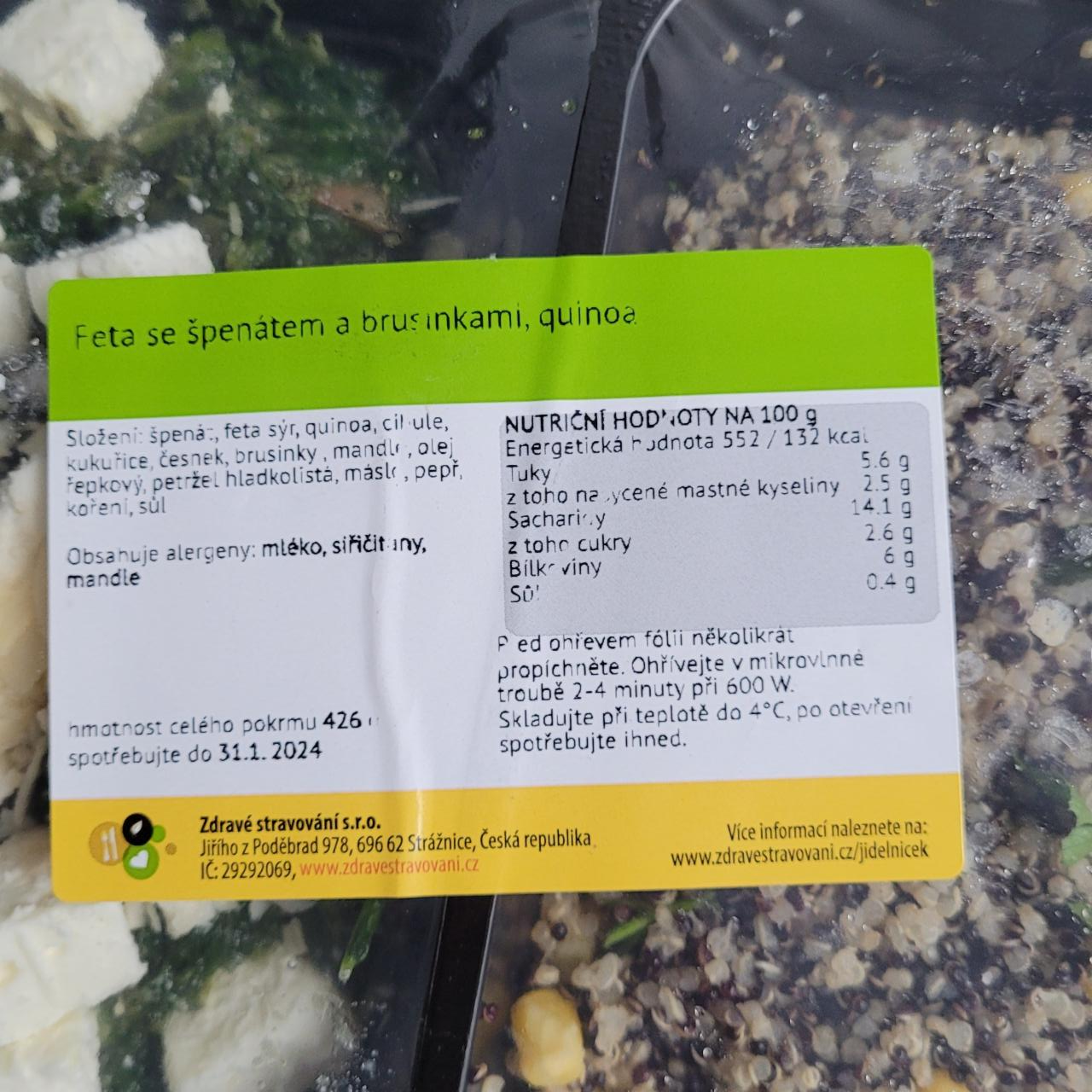 Fotografie - feta se špenátem a brusinkami, quinoa Zdravé stravování
