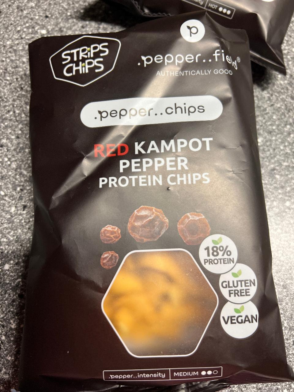 Fotografie - Strips Chips Red kampot pepper protein chips