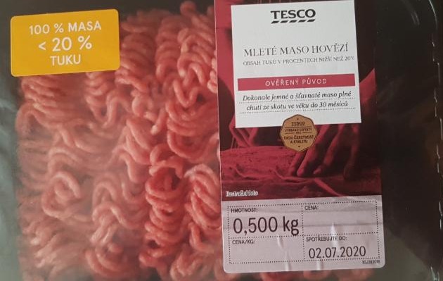 Fotografie - Míchané mleté maso hovězí 20% tuku Tesco