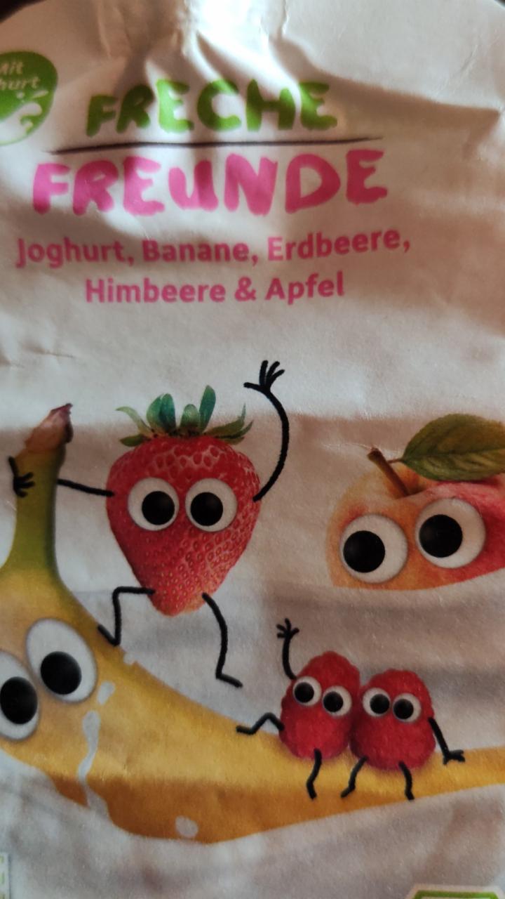 Fotografie - Joghurt, Banane, Erdbeere, Himbeere & Apfel Freche Freunde