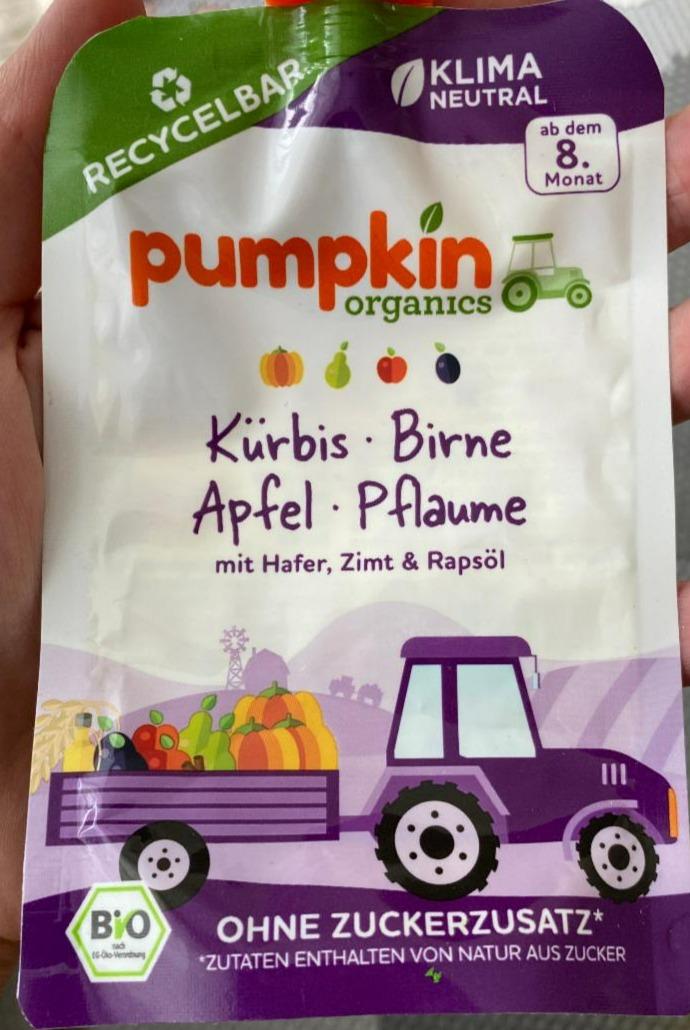 Fotografie - Pumpkin organics Kürbis Birne Apfel Pflaume Klima neutral