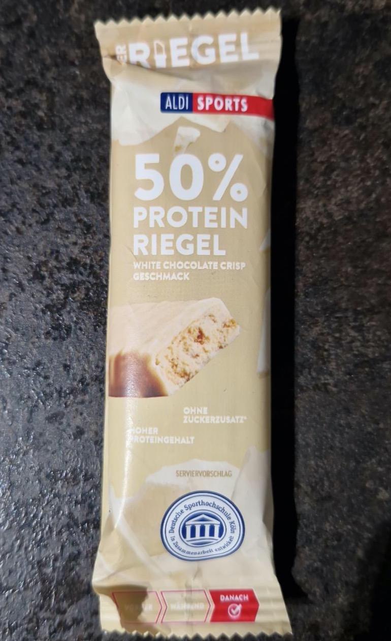 Fotografie - 50% Protein Riegel White Chocolate Crisp Aldi Sports