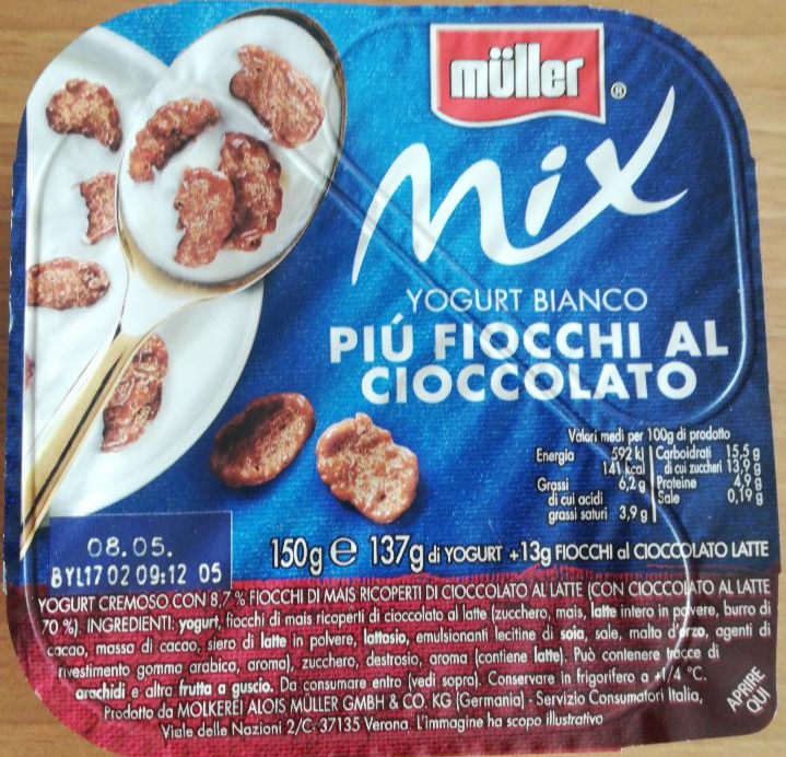 Fotografie - Mix Yogurt Bianco Più Fiocchi Al Cioccolato Müller
