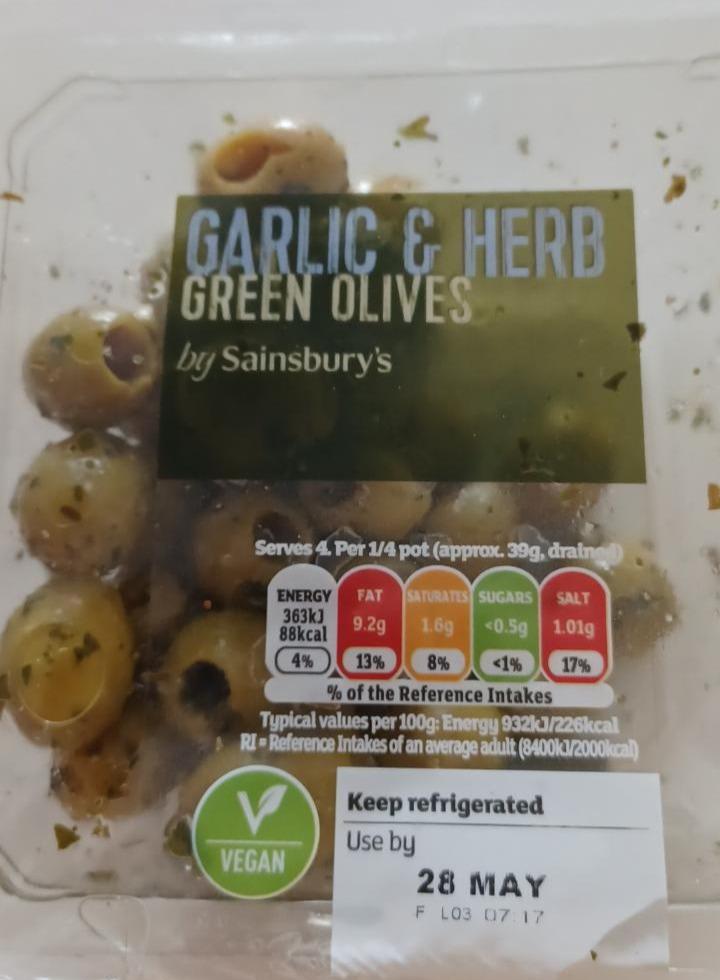 Fotografie - Garlic & Herb Green Oliver by Sainsbury's