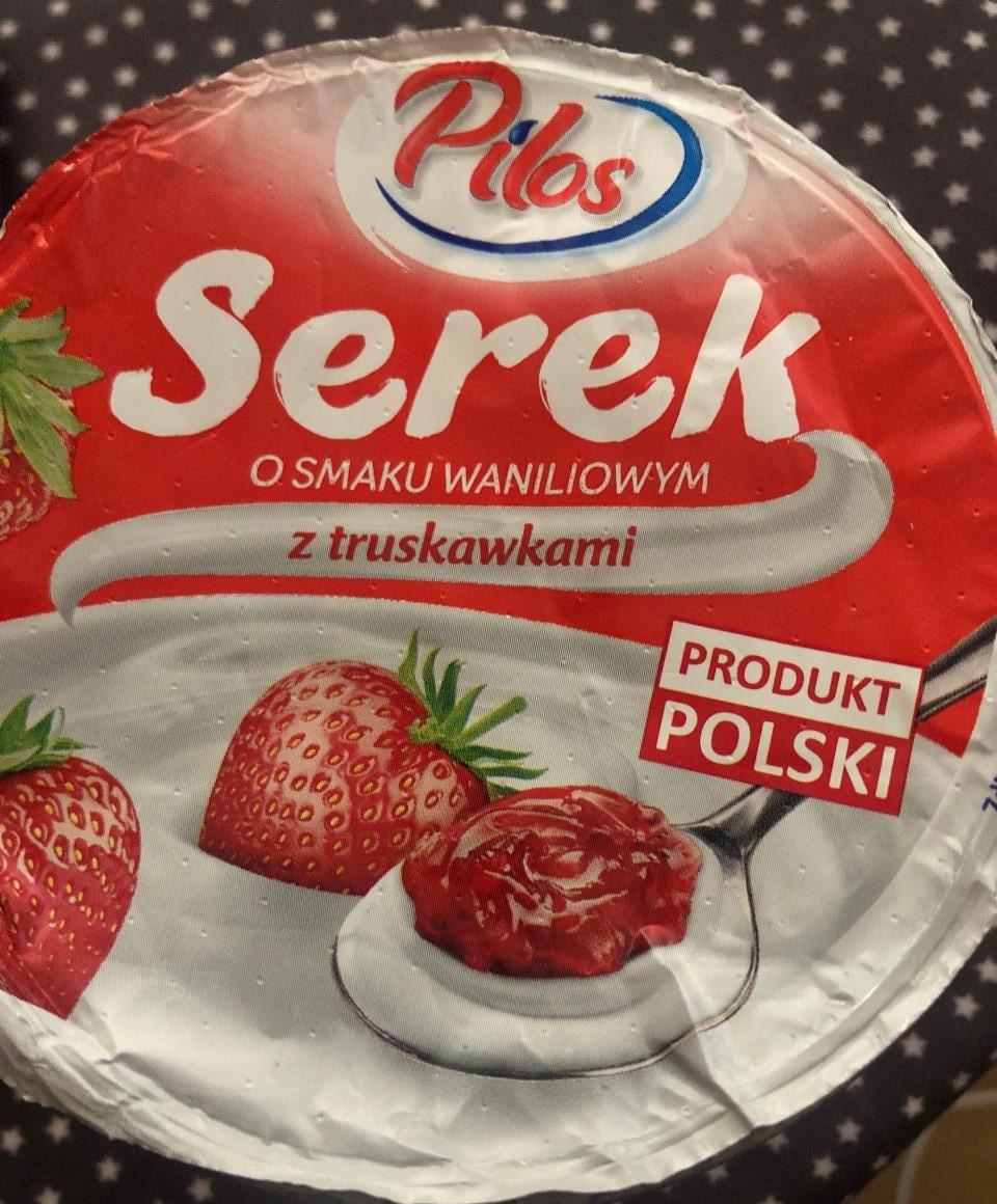 Fotografie - Serek o smaku waniliowym z truskawkami Pilos