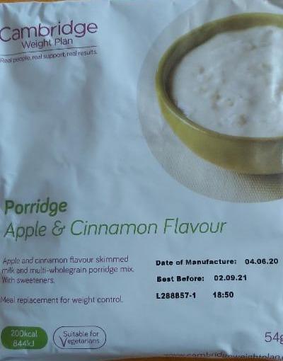 Fotografie - Porridge Apple & Cinnamon Flavour Cambridge Weight Plan