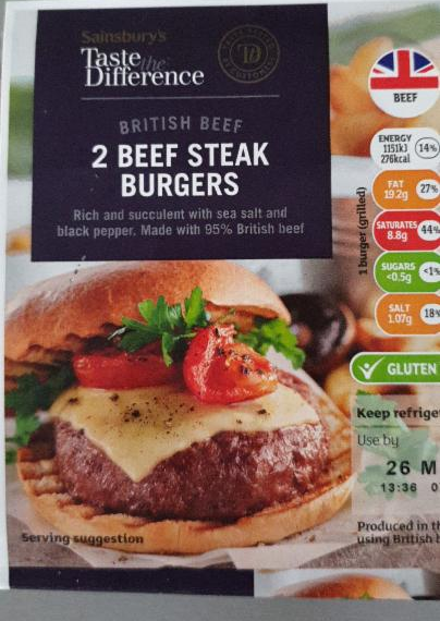 Fotografie - 2 beef steak burger Sainsbury's