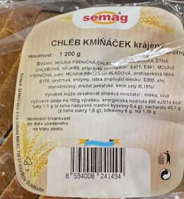 Fotografie - chléb kmíňáček krájený Semag