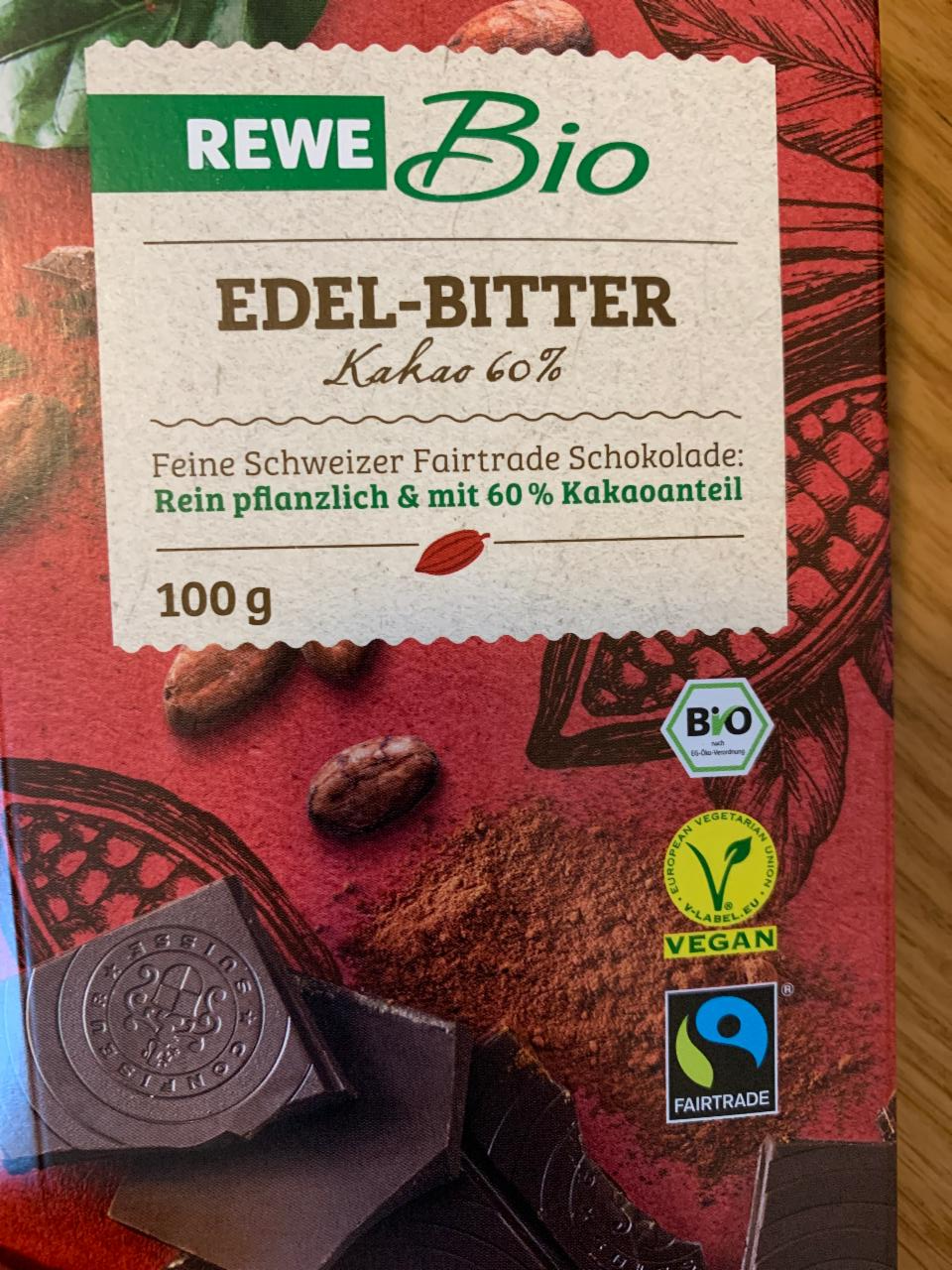 Fotografie - Schokolade Rewe Bio Edel-Bitter 60%