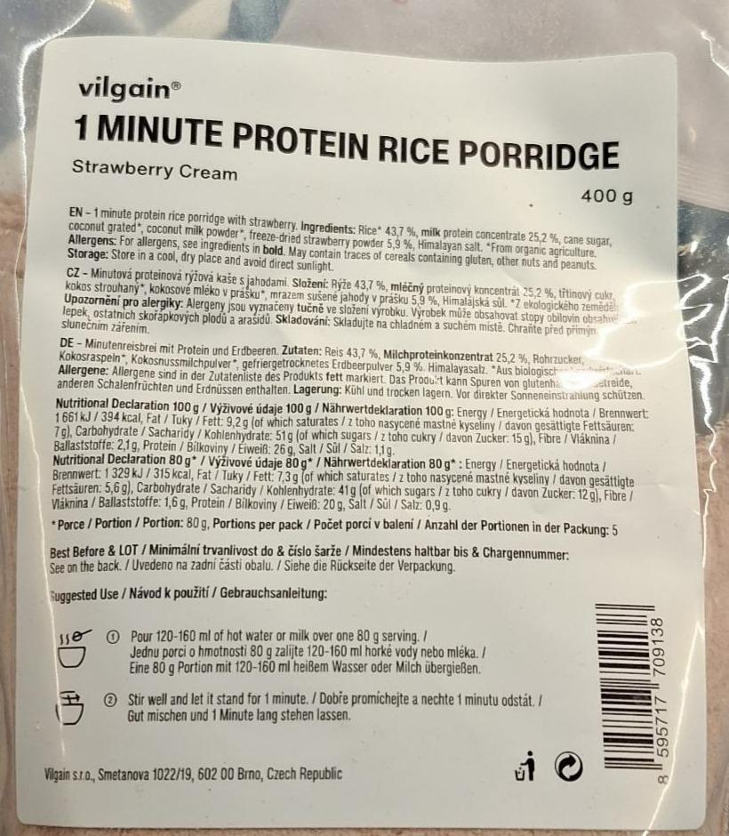 Fotografie - 1 Minute Protein Rice Porridge Strawberry Cream Vilgain