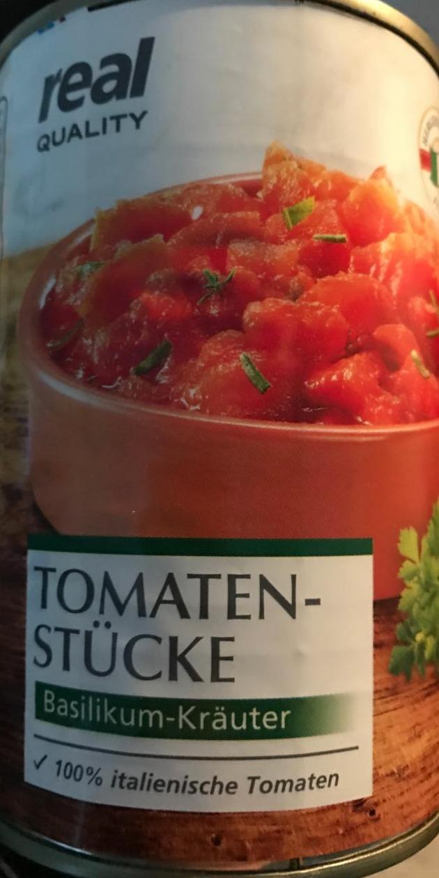 Fotografie - Tomaten stücke Basilikum kräuter Real quality