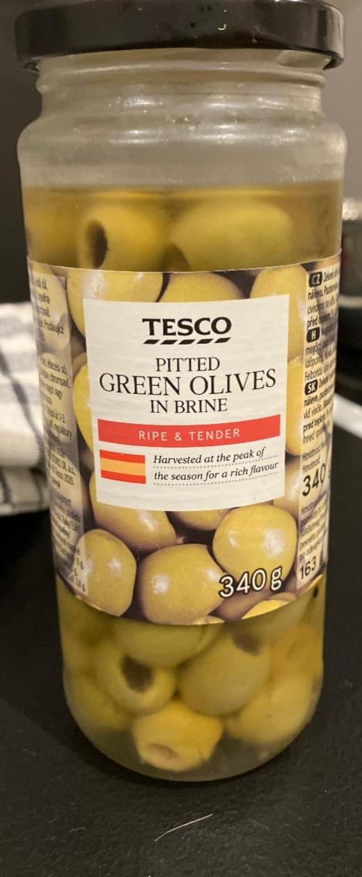 Fotografie - Green olives in brine pitted Tesco