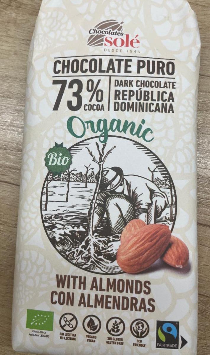 Fotografie - Bio Chocolate Puro 73% cocoa with almonds Chocolates solé
