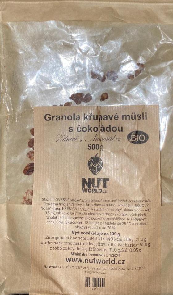 Fotografie - Granola křupavé müsli s čokoládou Nutworld cz