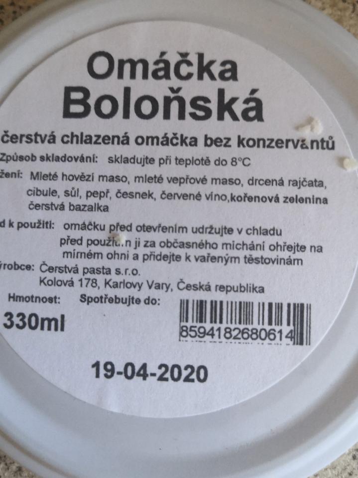 Fotografie - Boloňská omáčka čerstvá chlazená bez konzervantů Čerstvá pasta