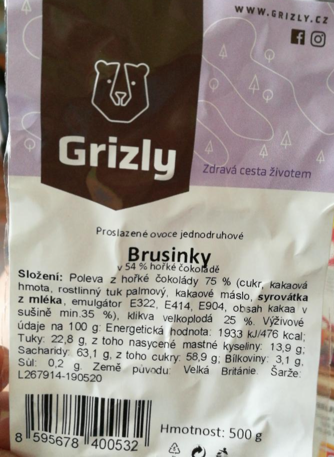 Fotografie - brusinky v 54% hořké čokoládě Grizly