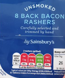 Fotografie - 8 back bacon rashers Sainsburys