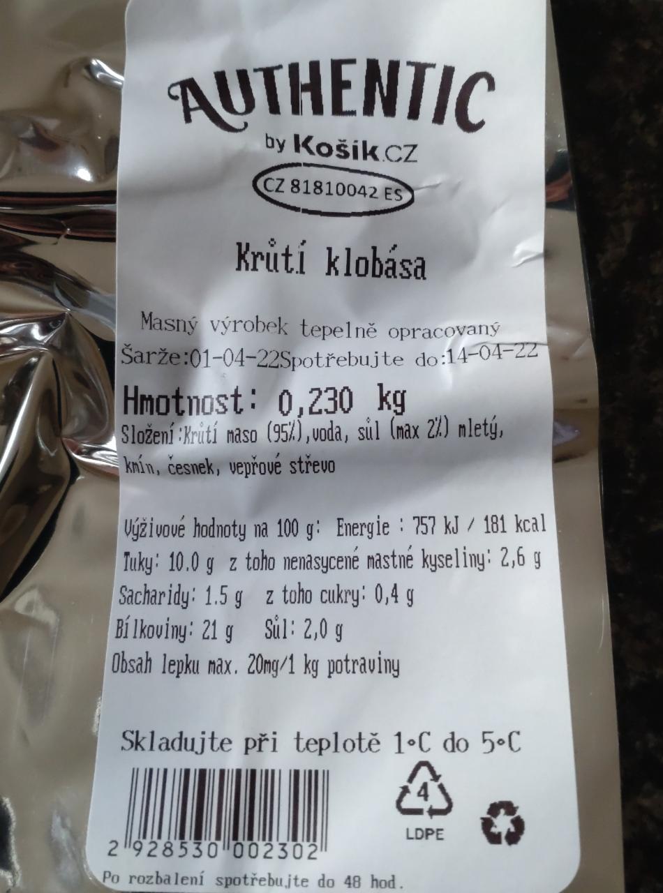 Fotografie - Krůtí klobása Authentic by Košík.cz