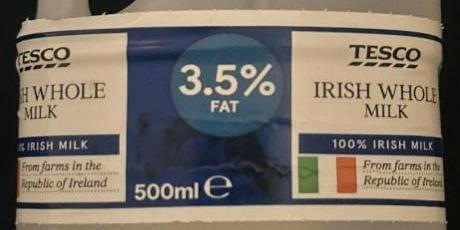 Fotografie - Irish Whole Milk 3.5% Tesco