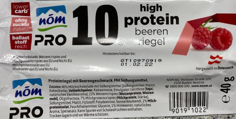 Fotografie - Pro 10 high protein beeren riegel Nöm