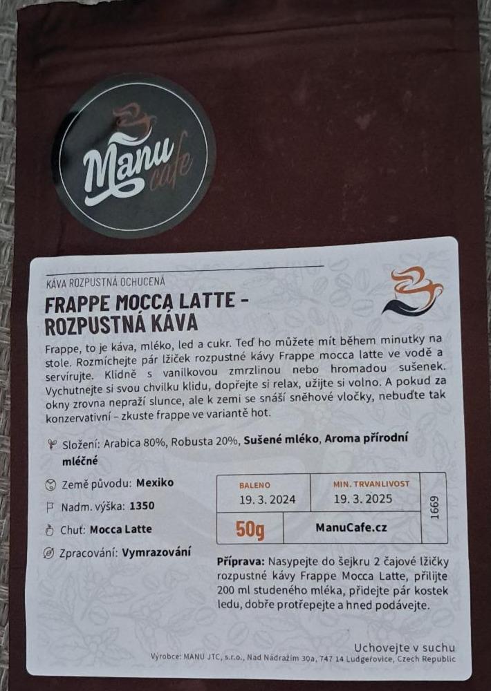 Fotografie - Frappe Mocca Latte rozpustná káva Manu cafe