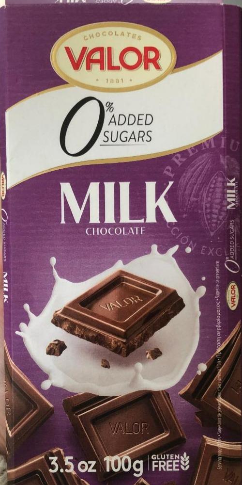 Fotografie - Milk chocolate 0% added sugars Valor