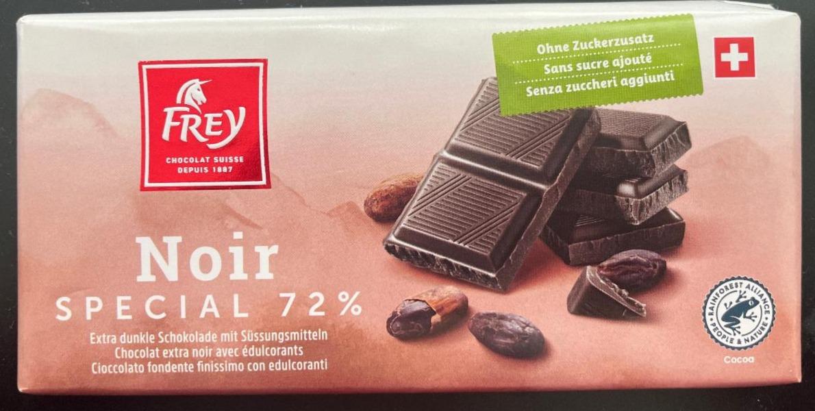 Fotografie - Noir special 72% extra dunkle schokolade mit süssungsmitteln Frey