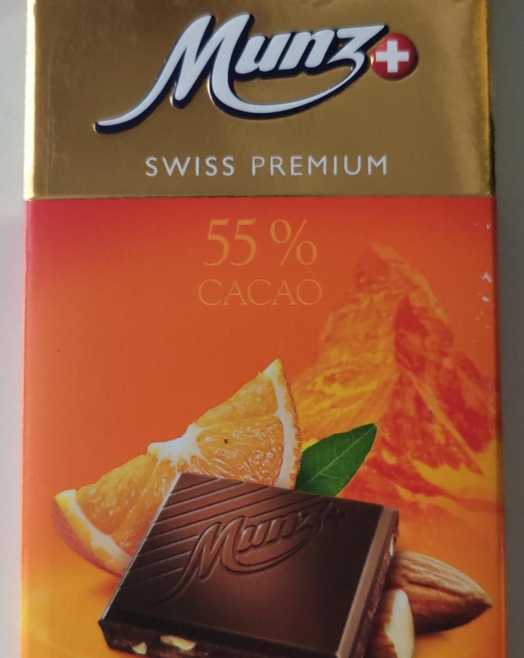 Fotografie - Swiss premium bittersweet chocolate with orange flavour and almonds 55% cacao Munz