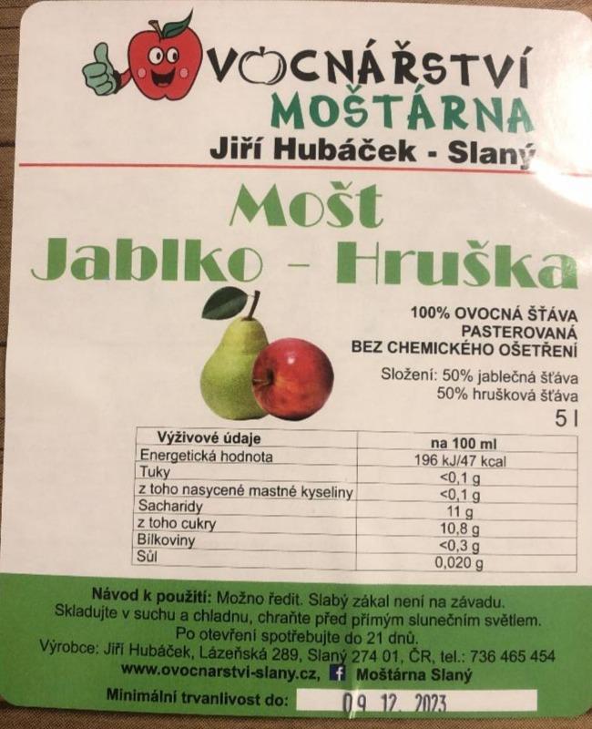 Fotografie - Mošt Jablko-Hruška Ovocnářství Moštárna Jiří Hubáček-Slaný