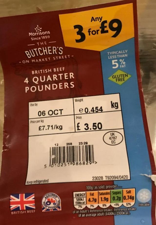 Fotografie - Butchers 4 quarter pounders Morrisons