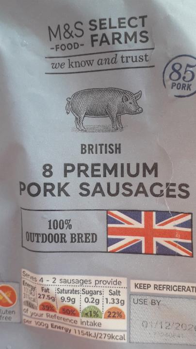 Fotografie - Farms British 8 Premium Pork Sausages M&S Select Farms