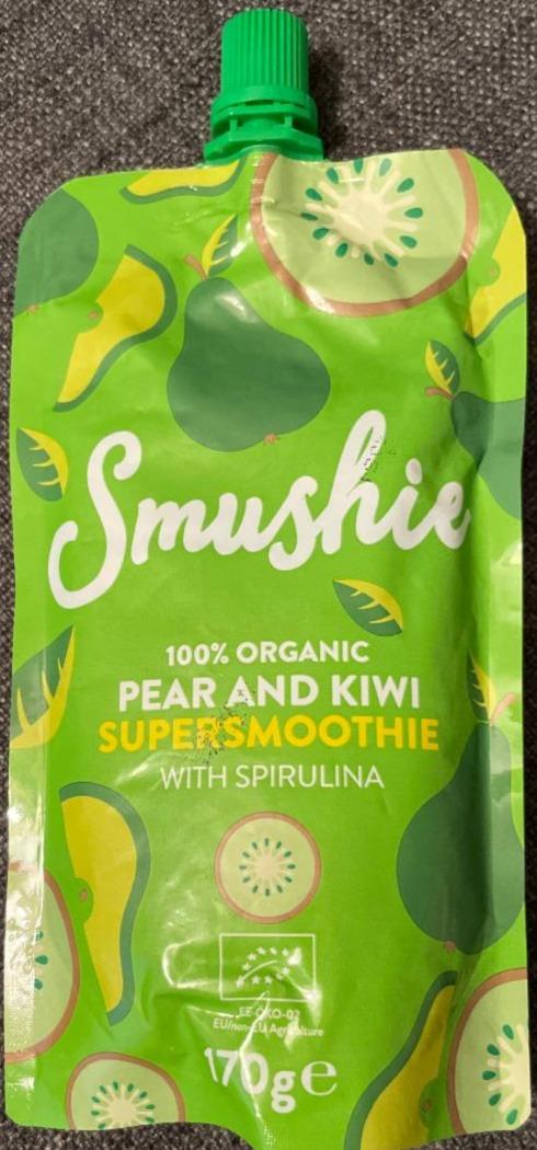 Fotografie - Smushie 100% Organic pear and kiwi with spirulina Salvest