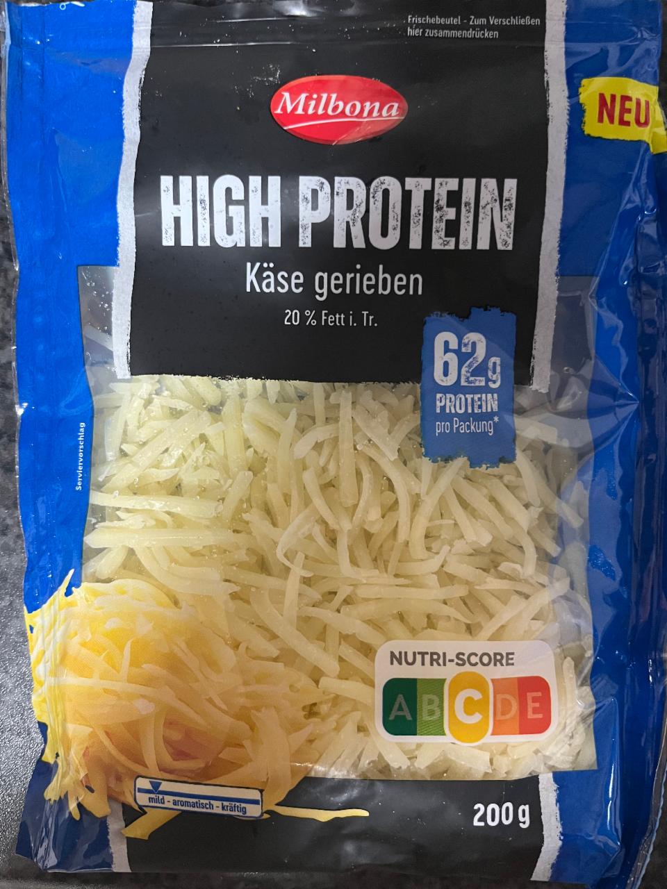 Fotografie - High Protein Käse gerieben Milbona