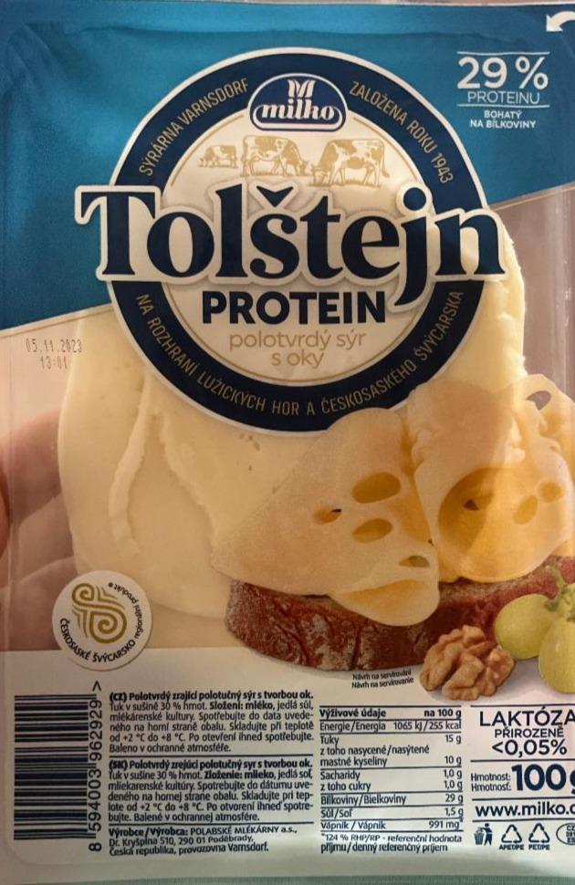 Fotografie - Tolštejn protein polotvrdý sýr s oky Milko