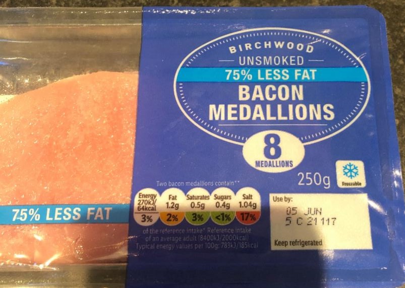 Fotografie - Unsmoked 75% less fat Bacon Medallions Birchwood