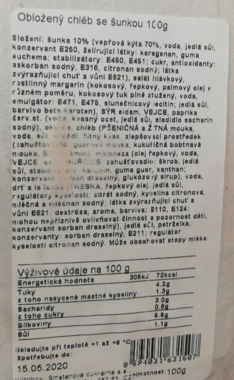 Fotografie - Obložený chléb se šunkou Smetanová cukrárna