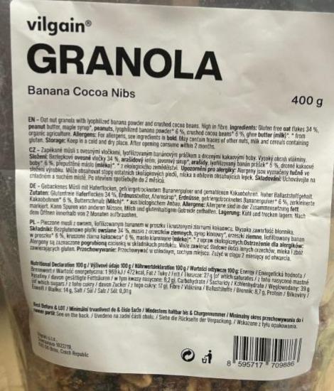 Fotografie - Granola Banana Cocoa Nibs Vilgain