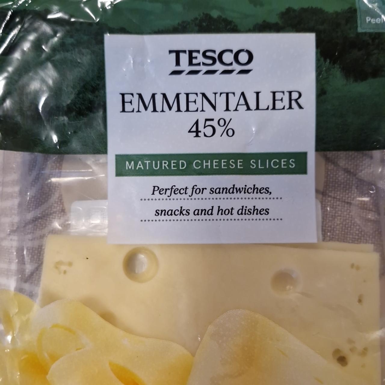 Fotografie - Emmentaler 45% Matured cheese slices Tesco