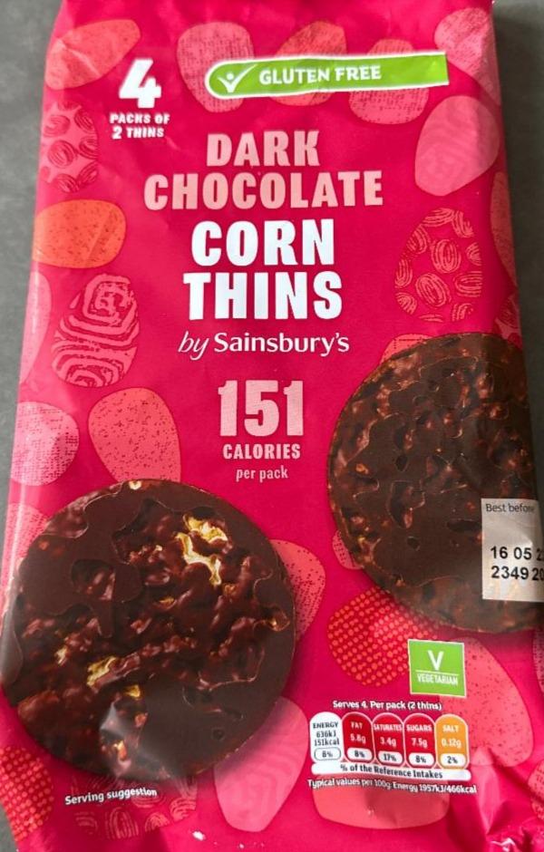 Fotografie - Dark chocolate Corn thins by Sainsbury's