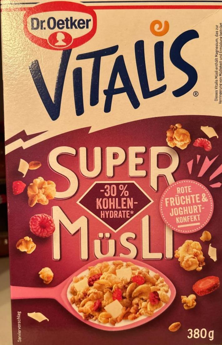 Fotografie - Vitalis Super Müsli -30% Kohlenhydrate Rote Früchte & Joghurtkonfekt Dr.Oetker