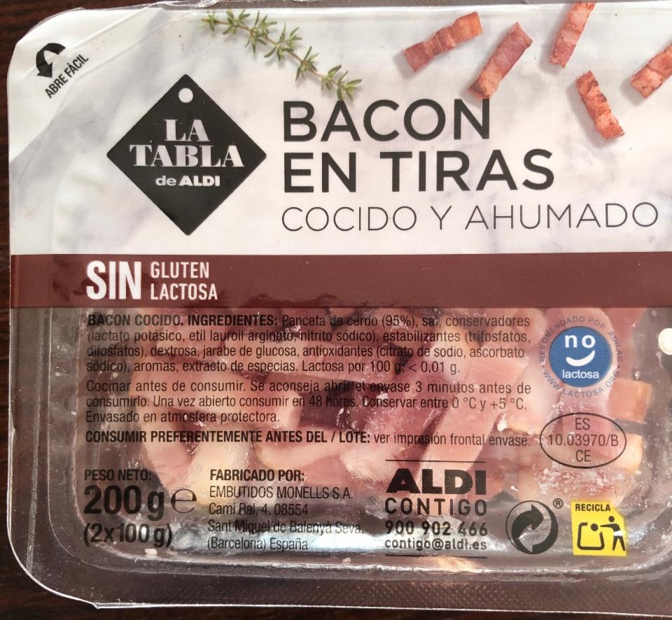 Fotografie - Bacon en Tiras Cocido y Ahumado La Tabla de Aldi