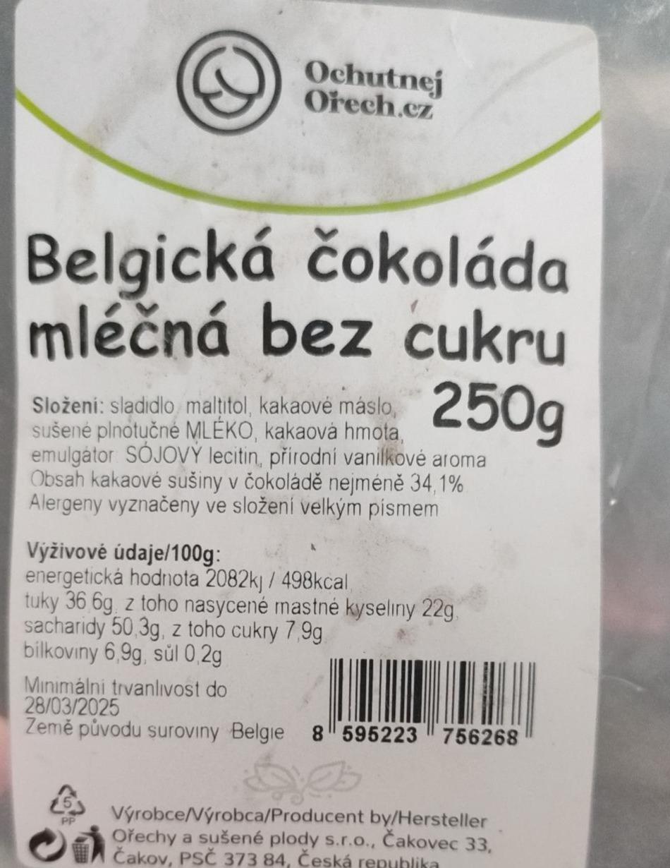 Fotografie - Belgická čokoláda mléčná bez cukru Ochutnejorech.cz
