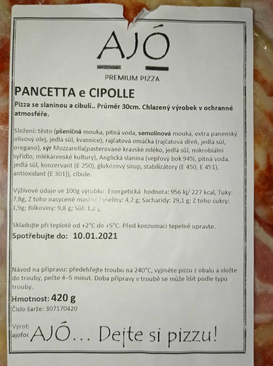 Fotografie - AJÓ Premium pizza pancetta e cipolle