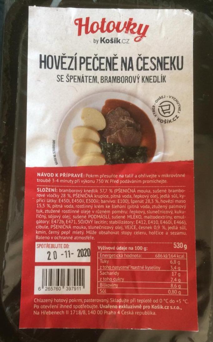 Fotografie - Hovězí pečeně na česneku se špenátem, bramborový knedlík Hotovky Košík.cz