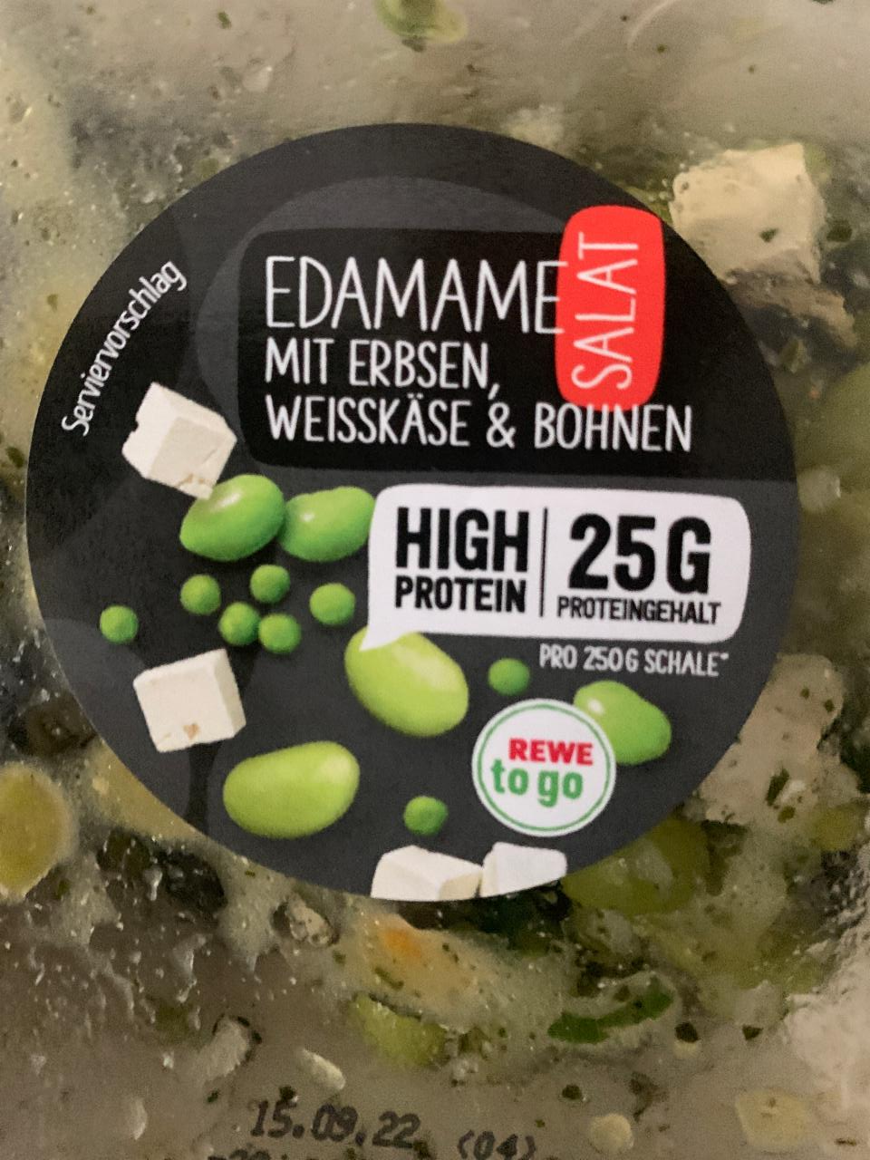 Fotografie - Edamame mit Erbsen, Weisskäse & Bohnen Salat Rewe to go