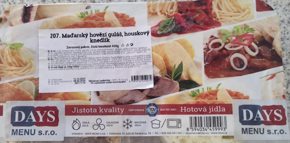 Fotografie - Maďarský hovězí guláš, houskový knedlík Days menu